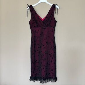 VTG 90s Y2K Size M Whimsigoth Dress Sparkle Pink Black Floral Chiffon Overlay